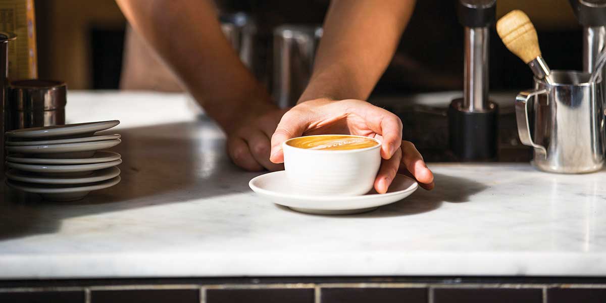 Hot coffee on a table