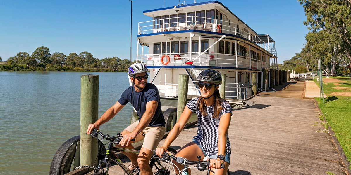 Bikers riding beside the Murray River in Adelaide 
