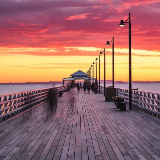 Bayside suburb of Shorncliffe, where the restored Shorncliffe Pier stretches out into the beautiful Bramble Bay. 