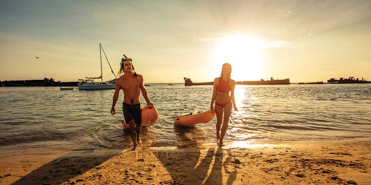 Tangalooma Wrecks Moreton island on a sunset setting