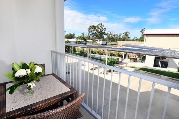 balcony of 2 bedroom apartment accommodation at Oaks Middlemount hotel