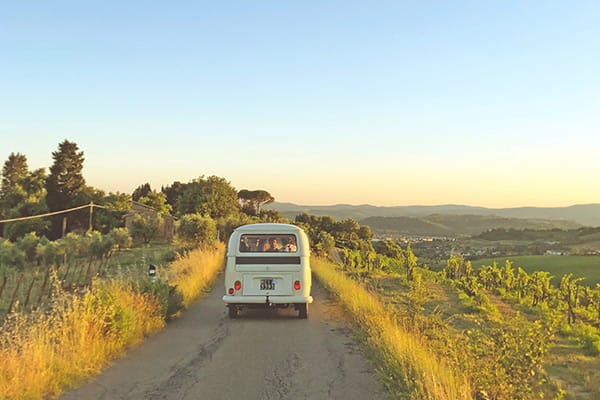 Road Trip in Australia on a sunset setting 