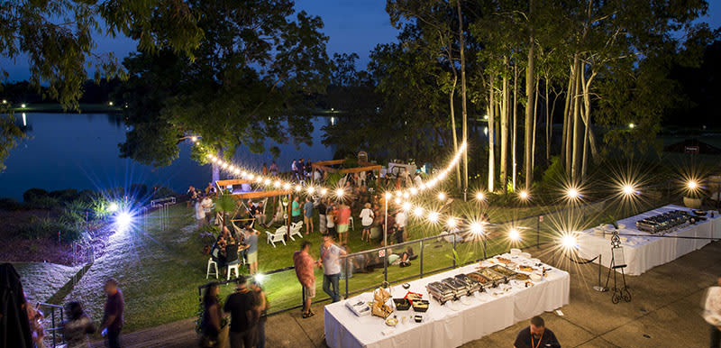 outdoor event evening with lighting furniture and catering in hunter valley nsw
