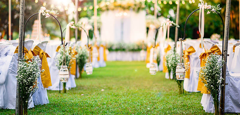 Cypress Lakes Resort Hunter Valley wedding aisle and decorations outdoors