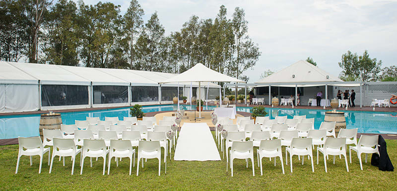 Cypress Lakes Resort Hunter Valley wedding outdoors lagoon pool and marquee