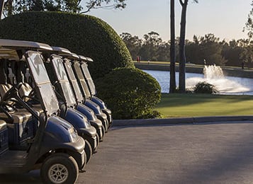 golf buggies lined up at 18 hole Hunter Valley Golf Course Cypress Lakes