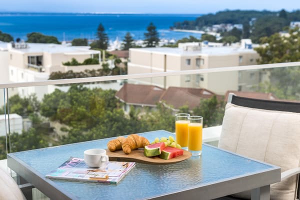 Best Nelson Bay hotels apartment balcony with view of ocean from Oaks Lure Port Stephens NSW