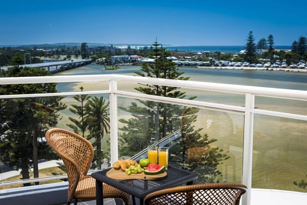 1 bedroom ocean view apartment balcony view of The Entrance and Tuggerah Lake