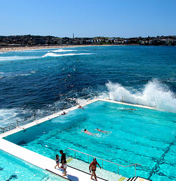 bondi icebergs swimming pool during summer with waves crashing