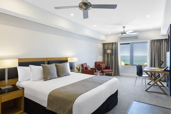 Darwin hotels spacious hotel bedroom with air conditioning at Oaks Elan Darwin, Northern Territory, Australia
