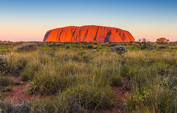 Oaks Australian hotels teaser image of Uluru rock in Petermann at sunset Northern Territory tourist attraction, Australia