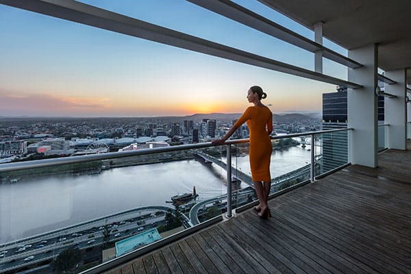 river view from the spacious balcony at Oaks Brisbane Casino Tower Suites 3 Bedroom Apartment 