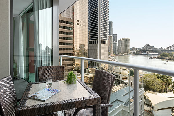 Oaks Brisbane on Felix Suites 1 Bedroom Executive Refurbished Balcony with Brisbane River and Story Bridge View