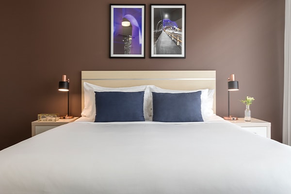 Oaks Brisbane on Felix Suites 2 Bedroom Story Bridge View Bedroom one with king sized bed