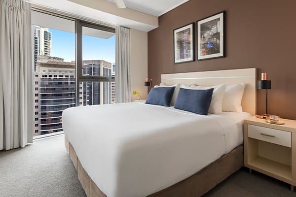 Oaks Brisbane on Felix Suites 2 Bedroom Story Bridge View Bedroom Two with city view