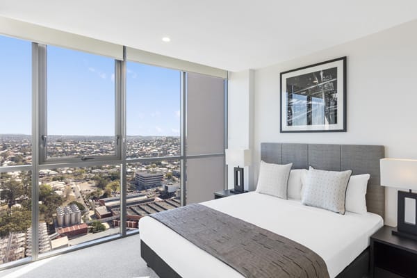 air conditioned 1 bedroom river view apartment with large windows at The Milton Brisbane hotel