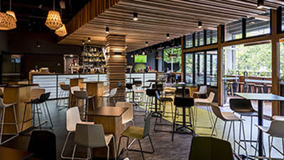 modern furniture in popular Oak and Vine restaurant on Market St in Melbourne CBD, Victoria, Australia