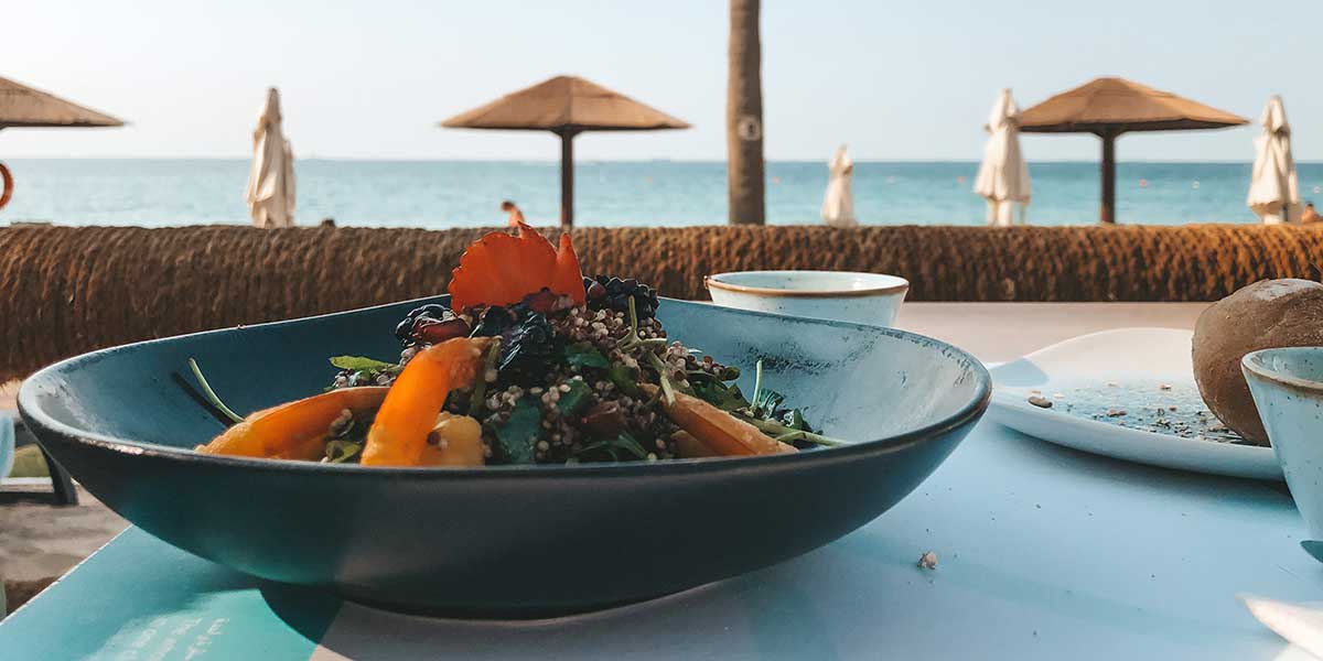 Dubai food with views of beachfront