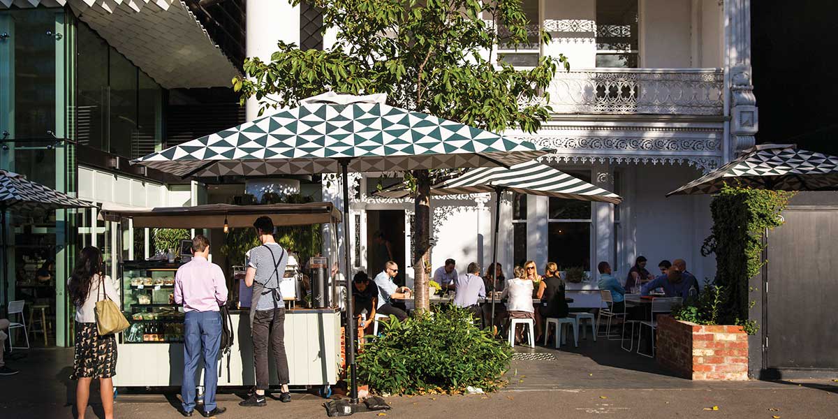 Outside The Kettle Black in South Melbourne Victoria on a sunny day