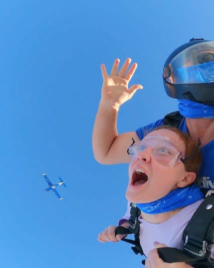 Girl on a sky-high thrills up a notch as she tried the freefall Skydive at the Hunter Valley