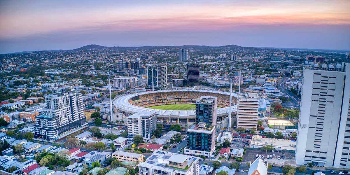 The Gabba's playing field in Brisbane Jam-packed with action both on and off the field surrounded by cities in Brisbane