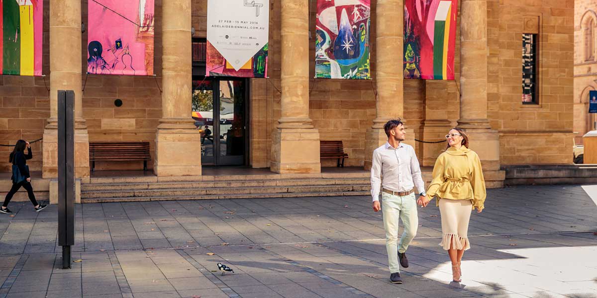 Outside the beautiful building of the Art Gallery of South Australia