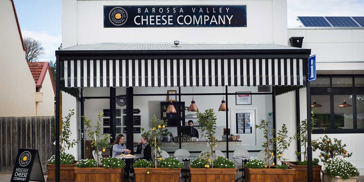 Barossa Valley Cheese Company where locals are enjoying their picnic pack of cheeses, gourmet condiments and crackers from the store