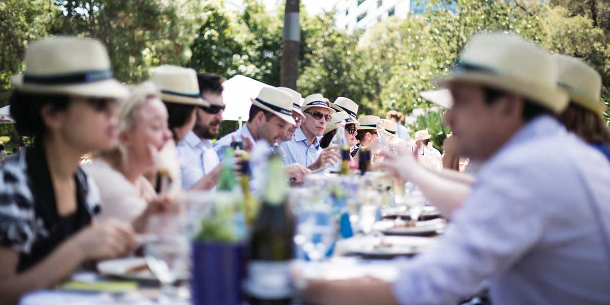 Locals eating out at the world's longest lunch event at the Melbourne Food and Wine Festival