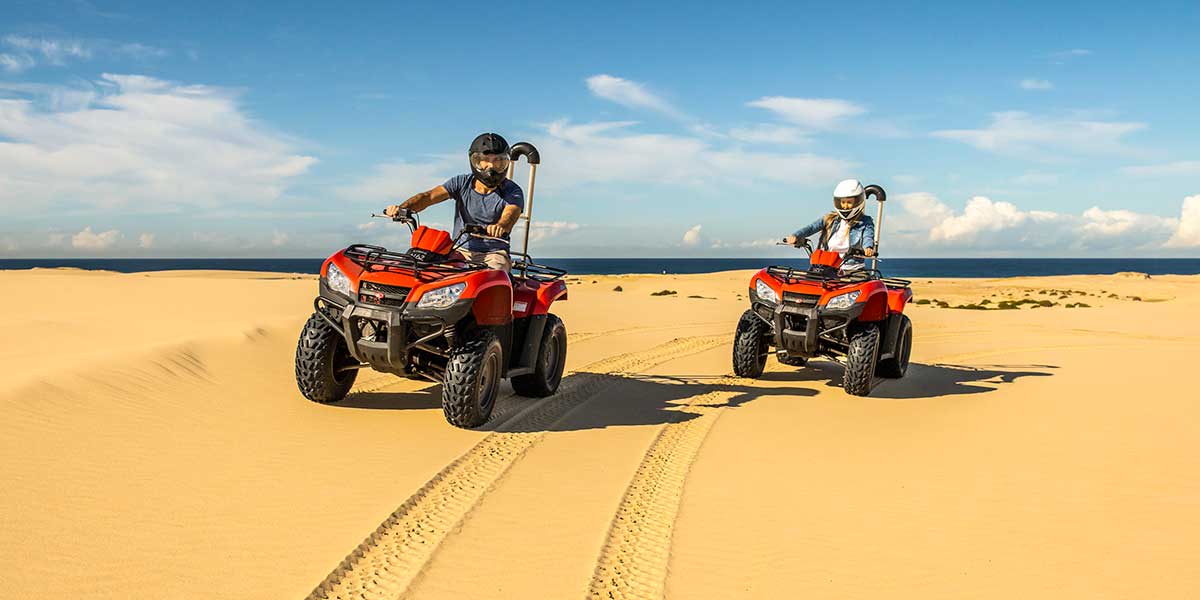 Adventurers race through incredible dunes with stunning views of the Tasman Sea on a quad