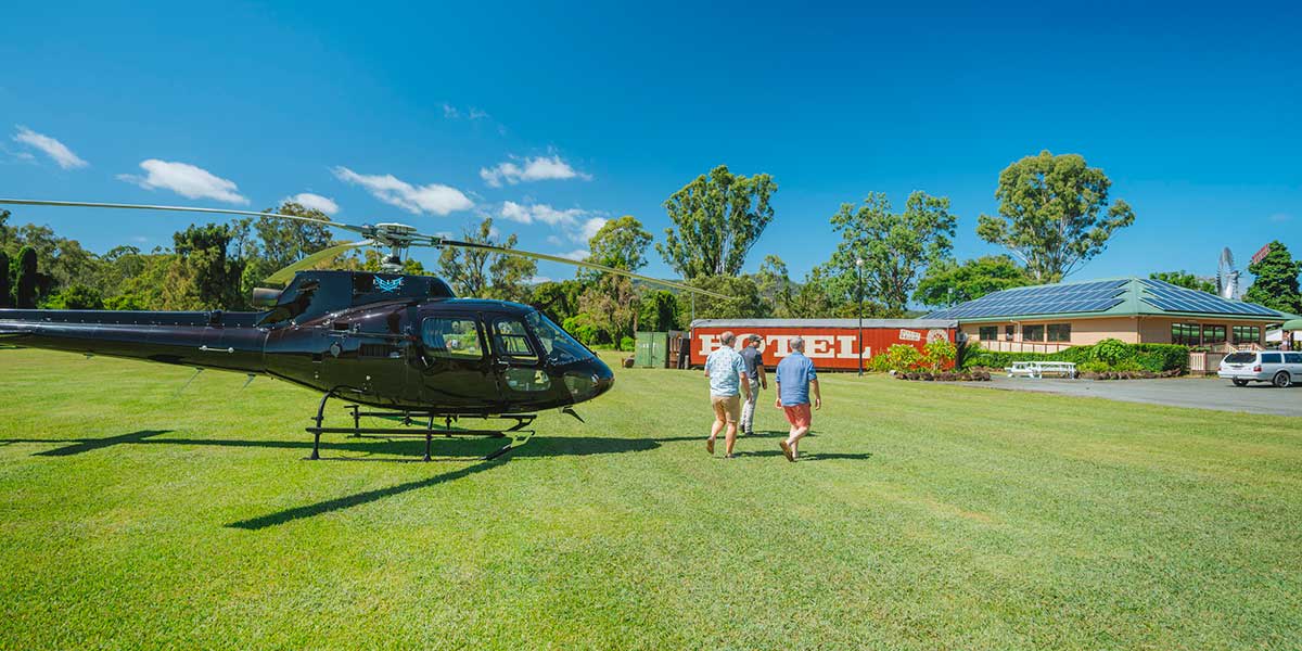 Pterodactyl Helicopters's provate chopper getting ready to roam above the picturesque Scenic Rim, Ipswich, and Lockyer Valley regions west of Brisbane