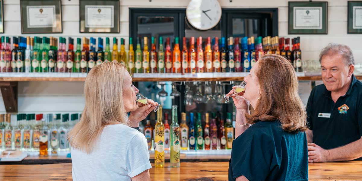 Guests at Tamborine Mountain Distillery sampling some of their award-winning liqueurs, spirits and cocktails.