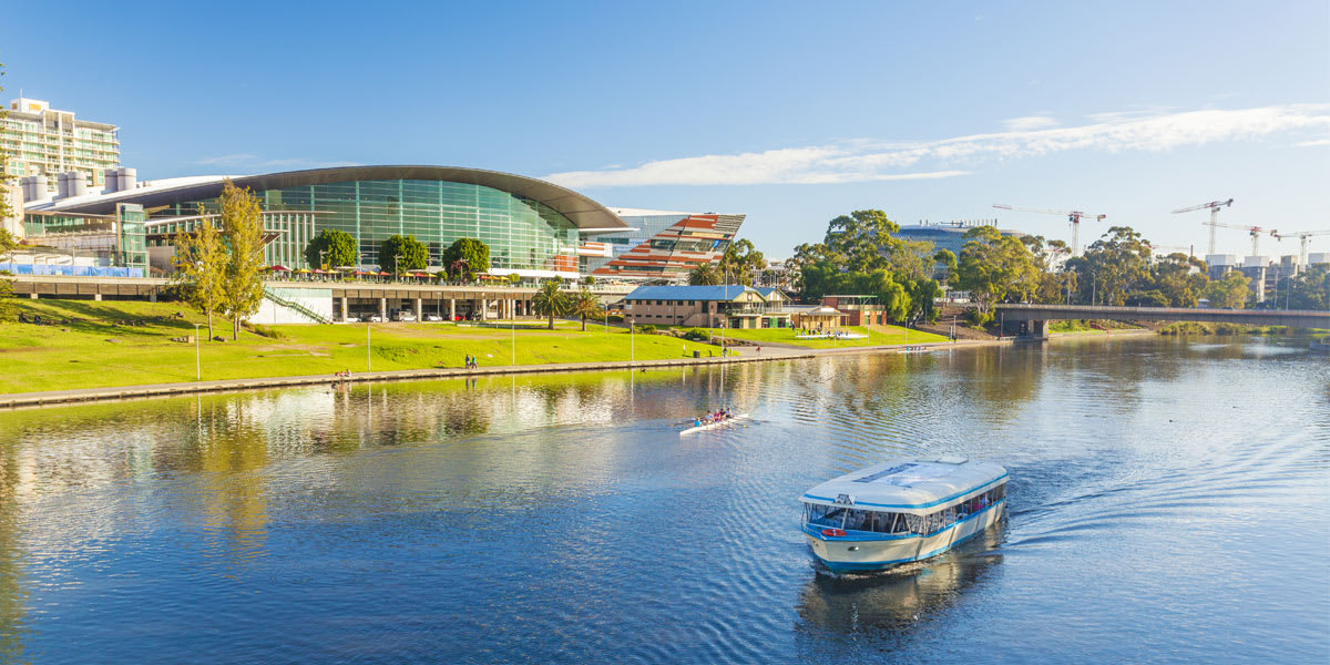 Adelaide City in Australia with the view of the Torrens River