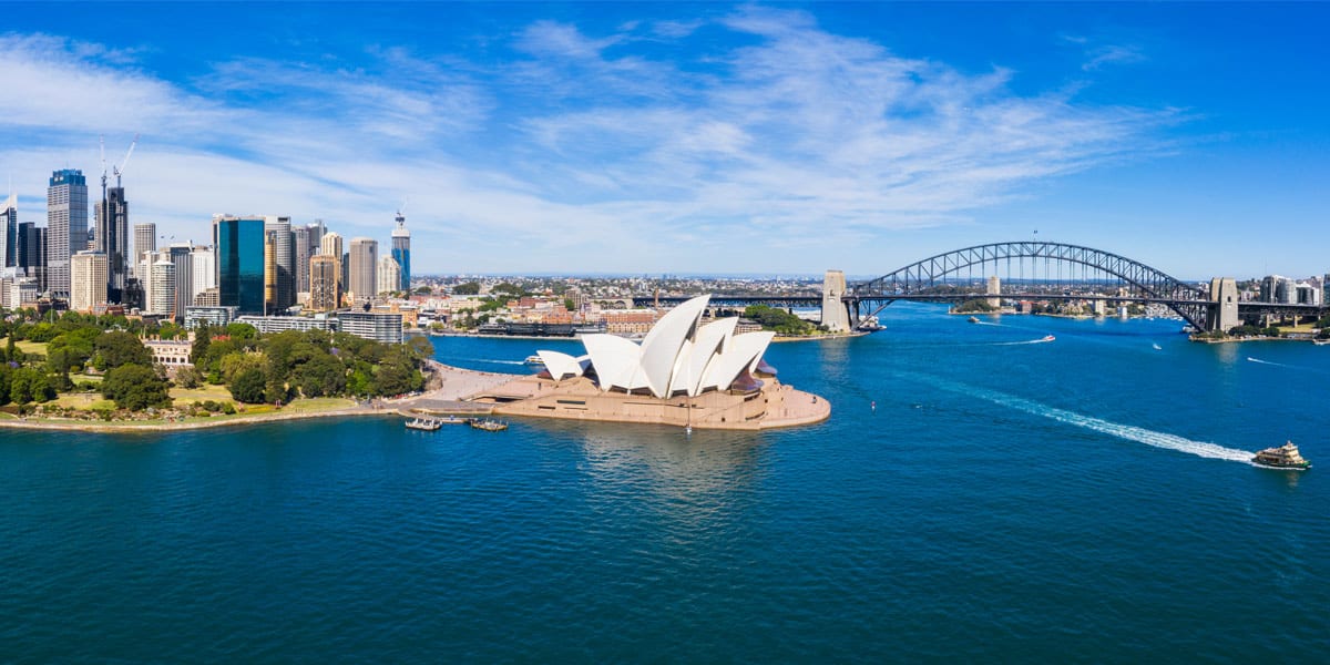 View of the Opera House and the Harbour Bridge in Sydney, Australia
