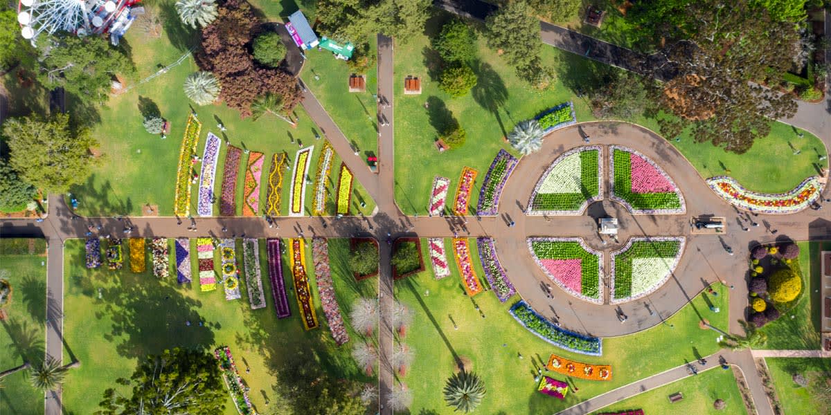 Aerial view of the Carnival of Flowers in Toowoomba