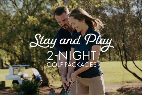 Oaks Cypress Stay and Play Golfing Getaway Packages couple playing golf at the oaks cypress lakes resort