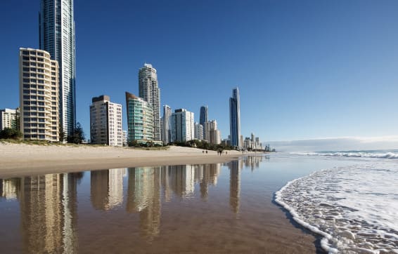 Surfers Paradise beach in Gold Coast in Australia near Oaks Hotels
